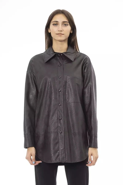 Shop Alpha Studio Chic Brown Leatherette Shirt With Pocket Women's Detail