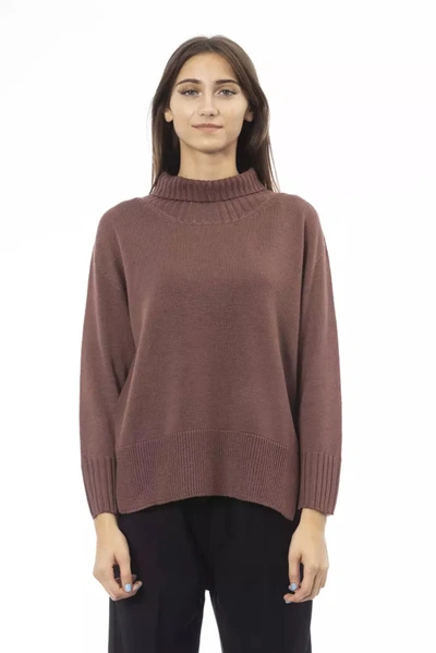 Shop Alpha Studio Chic Turtleneck Sweater With Side Women's Slits In Brown