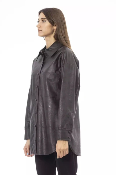 Shop Alpha Studio Chic Brown Leatherette Shirt With Pocket Women's Detail