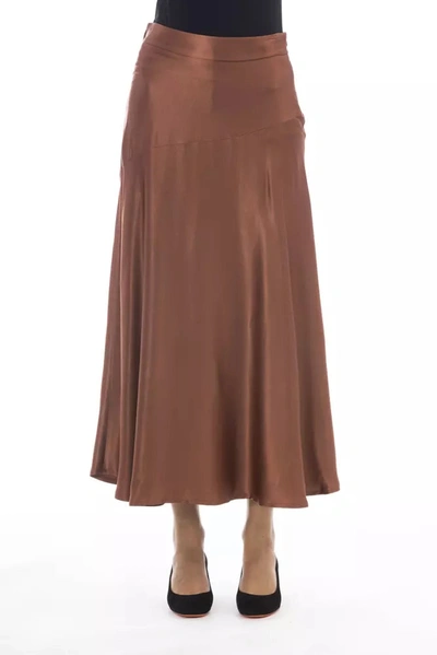 Shop Alpha Studio Elegant Satin Midi Skirt In Rich Women's Brown