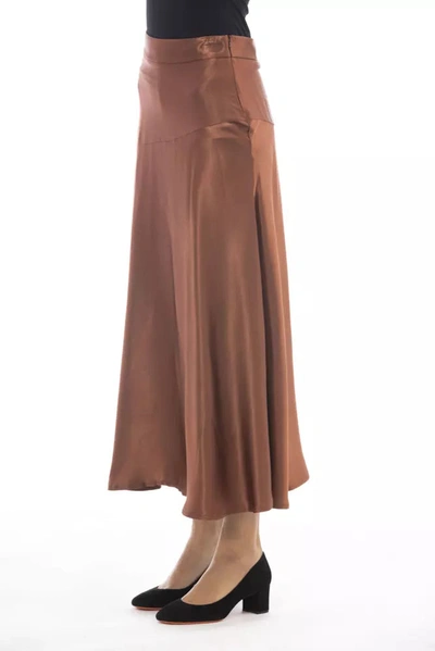 Shop Alpha Studio Elegant Satin Midi Skirt In Rich Women's Brown