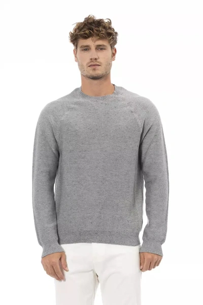 Shop Alpha Studio Chic Gray Cotton-cashmere Crewneck Men's Sweater