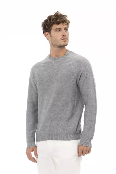 Shop Alpha Studio Chic Gray Cotton-cashmere Crewneck Men's Sweater
