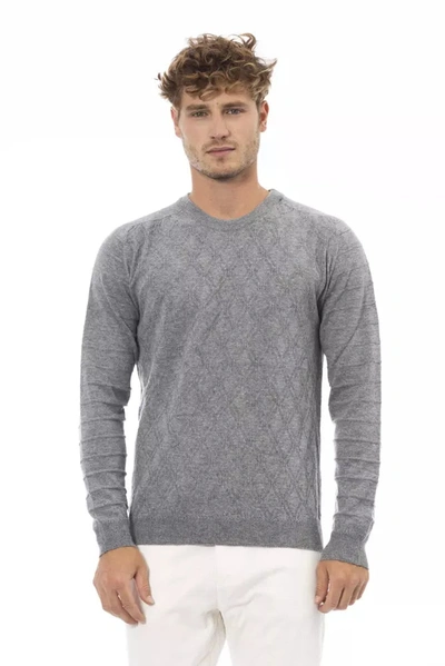 Shop Alpha Studio Elegant Gray Crewneck Sweater In Luxe Men's Blend
