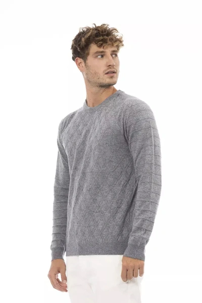 Shop Alpha Studio Elegant Gray Crewneck Sweater In Luxe Men's Blend