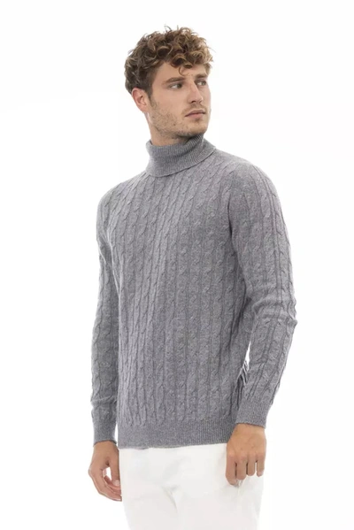 Shop Alpha Studio Elegant Gray Turtleneck Sweater For Men's Men