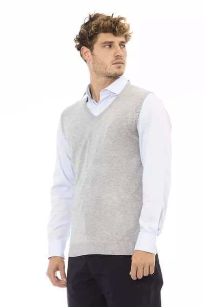 Shop Alpha Studio Chic V-neckline Vest In Fine Rib Men's Knit In Gray