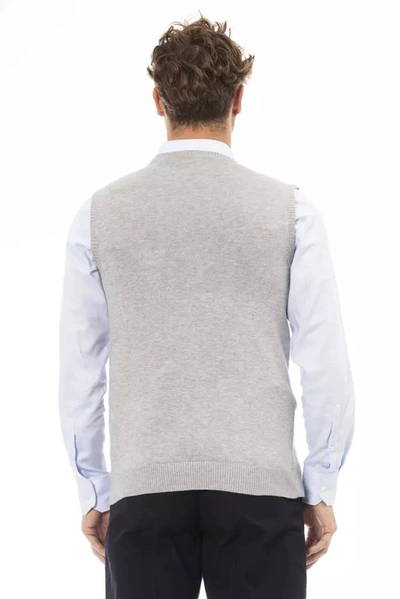 Shop Alpha Studio Chic V-neckline Vest In Fine Rib Men's Knit In Gray