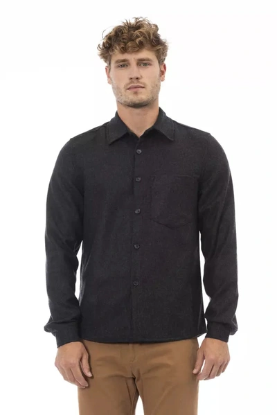 Shop Alpha Studio Chic Gray Flannel Button-up Shirt With Front Men's Pocket