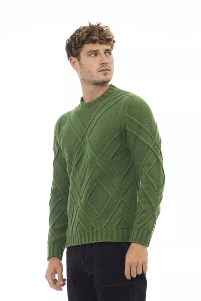 Shop Alpha Studio Elegant Green Crewneck Alpaca Blend Men's Sweater