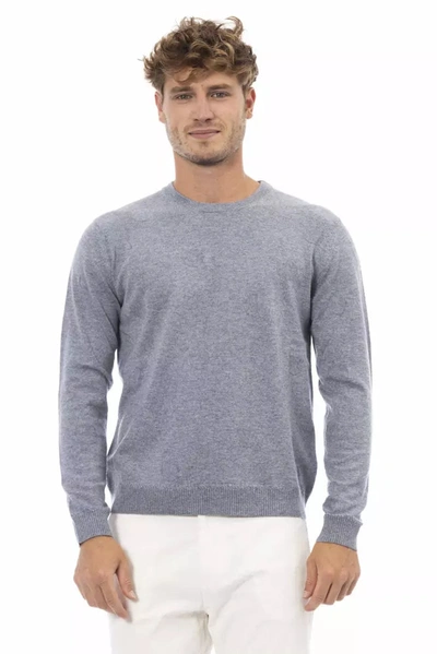 Shop Alpha Studio Elegant Light Blue Crewneck Men's Sweater