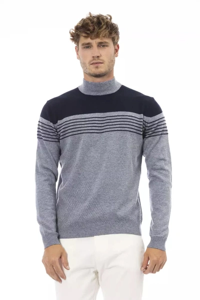 Shop Alpha Studio Elegant Light Blue Mock Neck Sweater For Men's Men