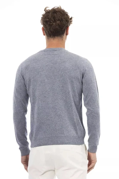 Shop Alpha Studio Elegant Light Blue Crewneck Men's Sweater