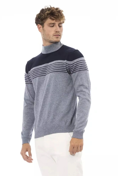 Shop Alpha Studio Elegant Light Blue Mock Neck Sweater For Men's Men