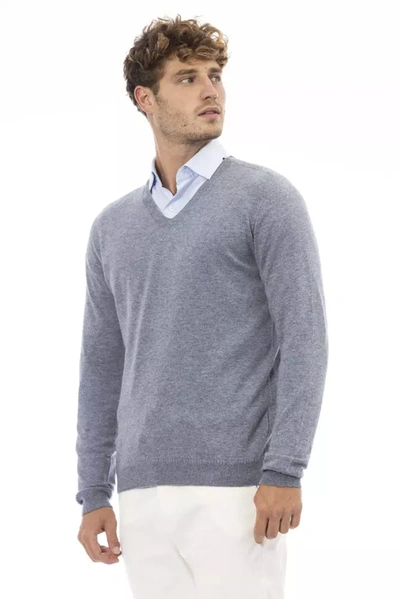 Shop Alpha Studio Elegant V-neck Sweater In Light Men's Blue In Light Blue