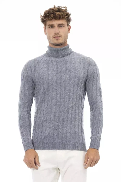 Shop Alpha Studio Elegant Light Blue Turtleneck Men's Sweater