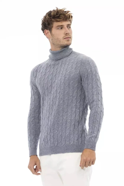 Shop Alpha Studio Elegant Light Blue Turtleneck Men's Sweater