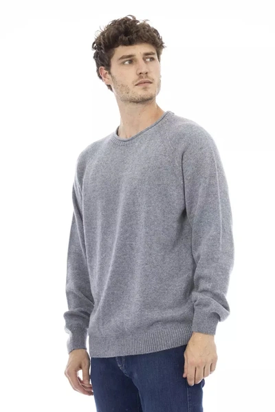 Shop Alpha Studio Light Blue Casual Elegance Crewneck Men's Sweater