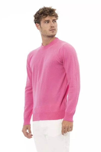 Shop Alpha Studio Chic Pink Crewneck Sweater With Fine Rib Men's Detailing