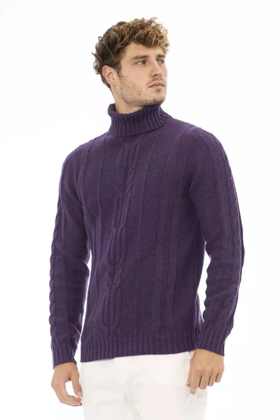 Shop Alpha Studio Elegant Purple Turtleneck Sweater For Men's Men