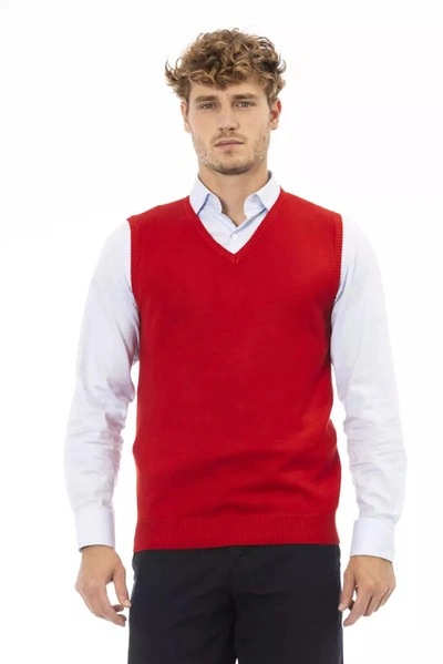 Shop Alpha Studio Elegant V-neck Red Vest In Fine Rib Men's Knit
