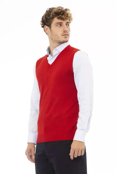 Shop Alpha Studio Elegant V-neck Red Vest In Fine Rib Men's Knit