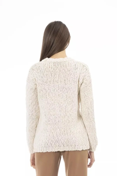 Shop Alpha Studio White Alpaca Leather Women's Sweater