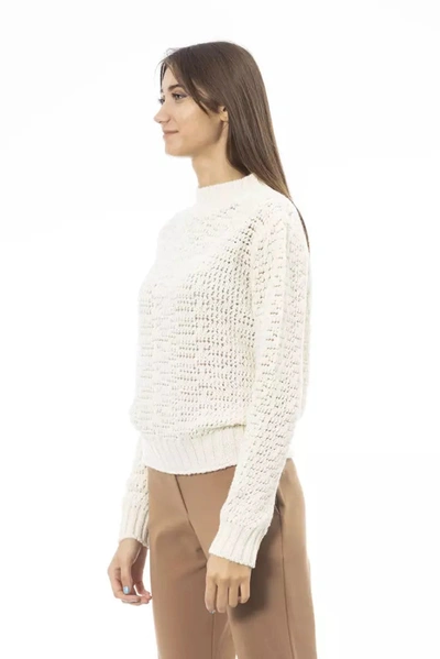 Shop Alpha Studio Elegant Mock Neck Ivory Women's Sweater In White