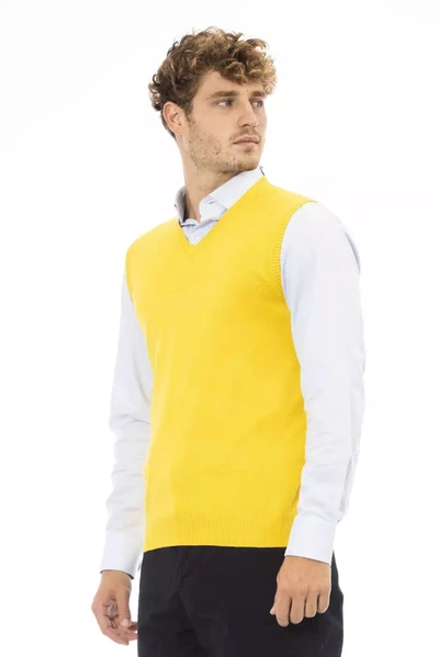 Shop Alpha Studio Sleek V-neckline Yellow Men's Vest
