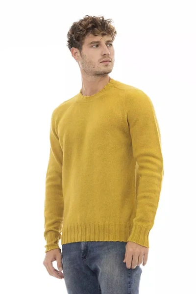 Shop Alpha Studio Radiant Yellow Crewneck Woolen Men's Sweater