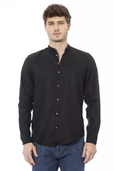 Shop Baldinini Trend Elegant Mandarin Collar Black Men's Shirt