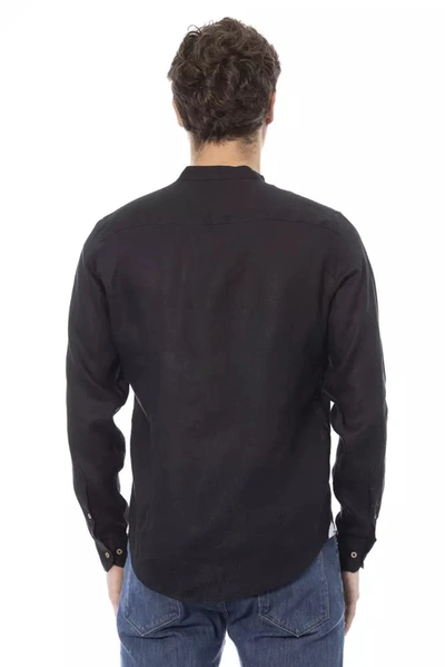Shop Baldinini Trend Elegant Mandarin Collar Black Men's Shirt