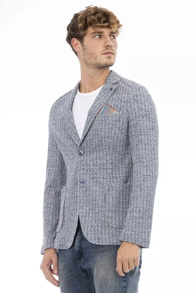 Shop Distretto12 Elegant Cotton-linen Blend Blue Men's Jacket
