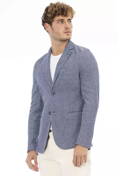 Shop Distretto12 Chic Cotton-linen Blend Blue Men's Jacket