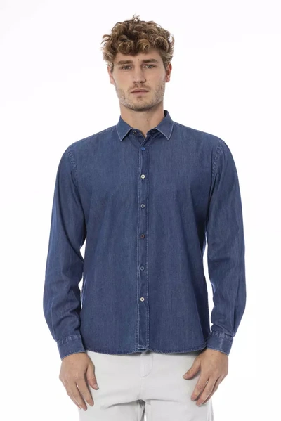 Shop Distretto12 Chic Blue Slim Men's Italian Collar Men's Shirt