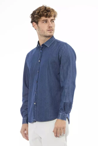 Shop Distretto12 Chic Blue Slim Men's Italian Collar Men's Shirt