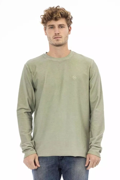 Shop Distretto12 Chic Green Crew Neck Sweater With Embroidered Men's Logo