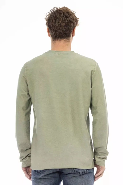 Shop Distretto12 Chic Green Crew Neck Sweater With Embroidered Men's Logo