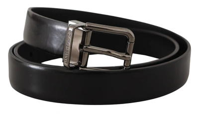 Shop Dolce & Gabbana Sleek Black Leather Belt With Metallic Men's Buckle