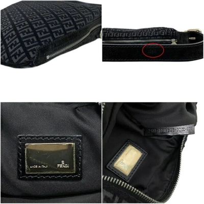 Shop Fendi Zucca Black Suede Shoulder Bag ()