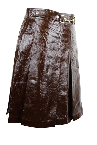 Shop Gucci Women's Horsebit Dark Brown Patent Leather Straight Skirt (g 40)