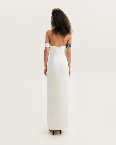 Shop Milla Noteworthy White Satin Maxi Gown Covered In Silver Sequins, Xo Xo