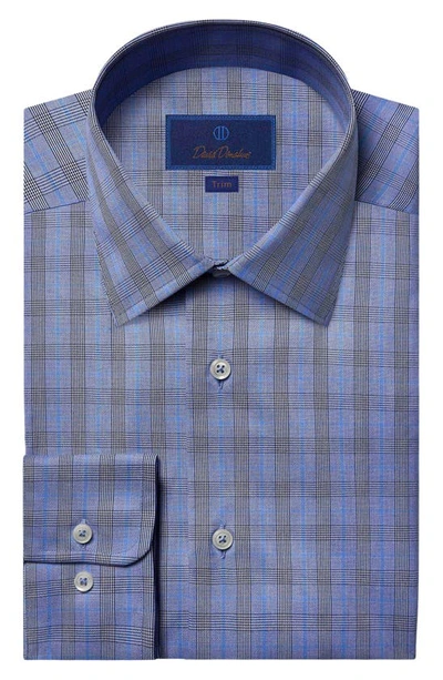 Shop David Donahue Trim Fit Glen Plaid Cotton Twill Dress Shirt In Blue