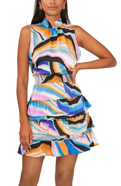 Shop 1.state Smock Neck Sleeveless Fit & Flare Dress In Blue Pastel/ Multi