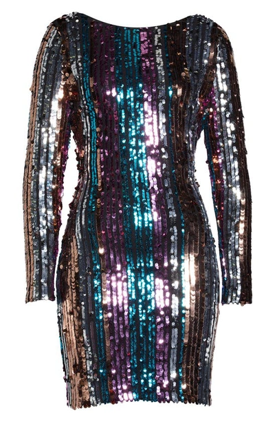Shop Dress The Population Lola Sequin Long Sleeve Body-con Minidress In Amethyst Multi