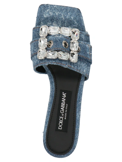 Shop Dolce & Gabbana Patchwork Denim Slides Sandals Light Blue