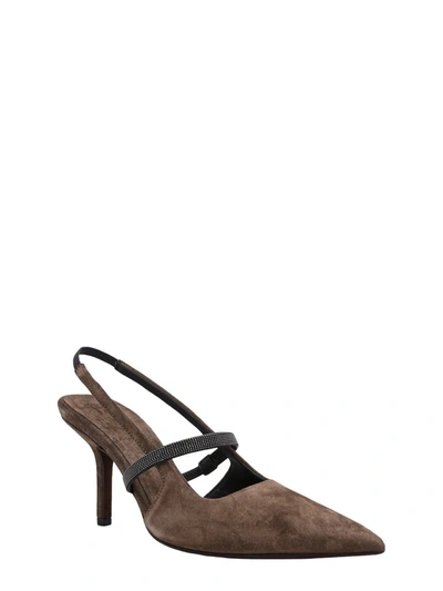 Brunello Cucinelli Slinback Pumps With Precious Strap In Brown