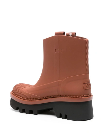 Shop Chloé Raina Rain Boots In Leather Brown