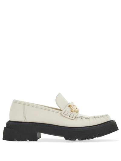 Shop Ferragamo Gancio Leather Loafers In White