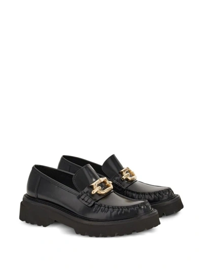Ferragamo Carrion Sole Ingrid Leather Loafers In Black